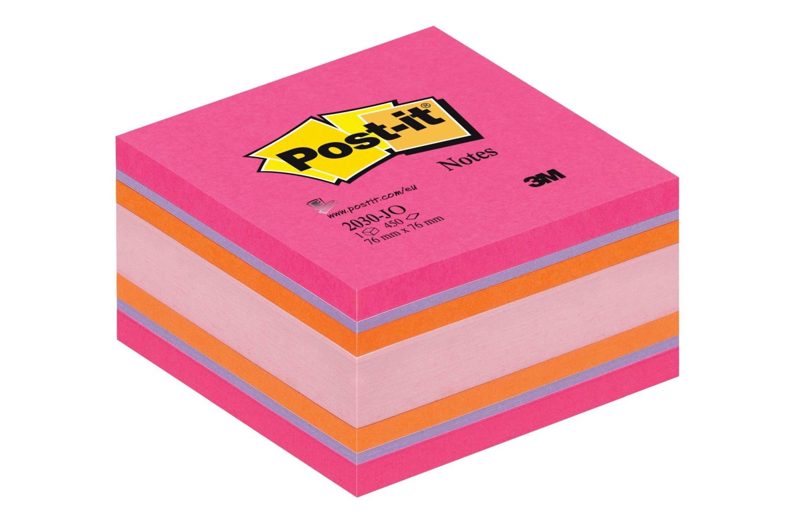 3M Post-it Mini cube 2051-P, 51 mm x 51 mm, neon pink, orange, pink, 1 cube Ã  400 sheets