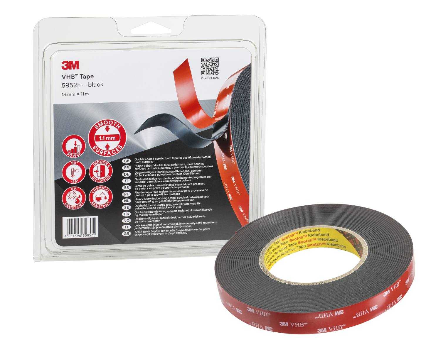 3M VHB Adhesive tape 5952F, black, 19 mm x 11 m, 1.1 mm, blister pack
