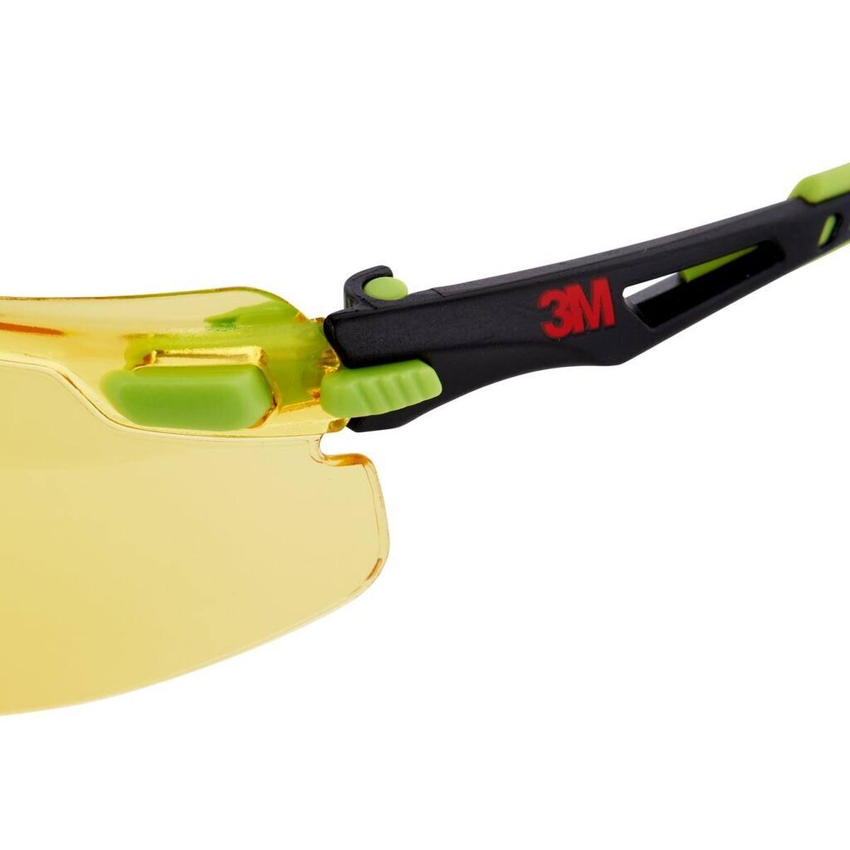 3M Solus 1000 Schutzbrille, grün/schwarze Bügel, Scotchgard Anti-Fog-/Antikratz-Beschichtung (K&N), gelbe Scheibe, S1203SGAF-EU