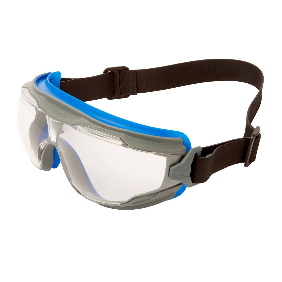 3M GoggleGear 500 -kokonaissilmälasit GG501NSGAF-BLU, autoklavoitavissa, siniharmaa kehys, musta neopreeninen otsapanta, kirkkaat linssit.