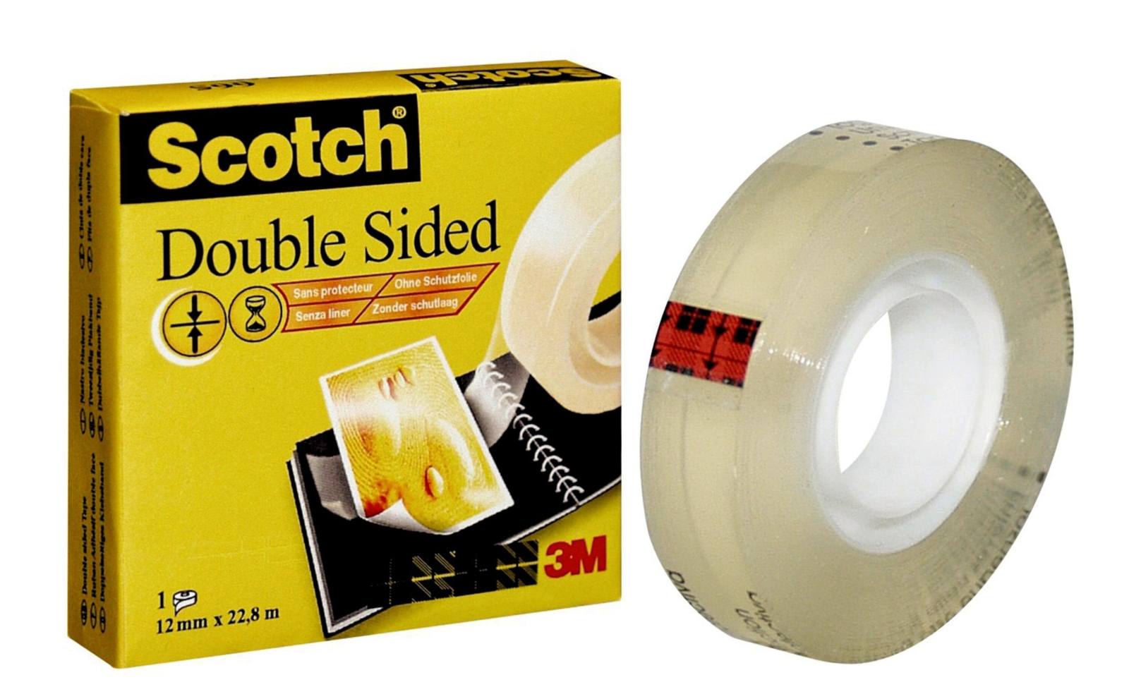 3M Scotch dubbelzijdig plakband met 1 rol 12 mm x 22,8 m