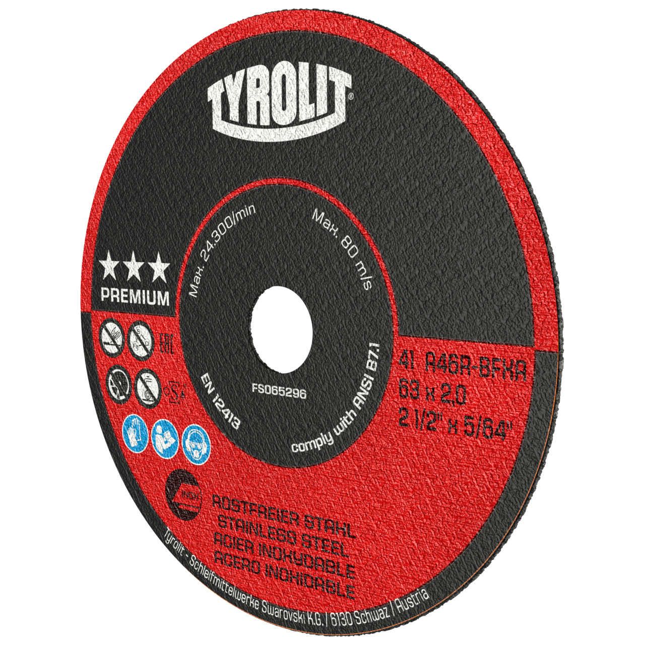 TYROLIT Disques à tronçonner DxPxH 63x1,6x10 Pour acier inoxydable, forme : 41 - version droite, Art. 324404