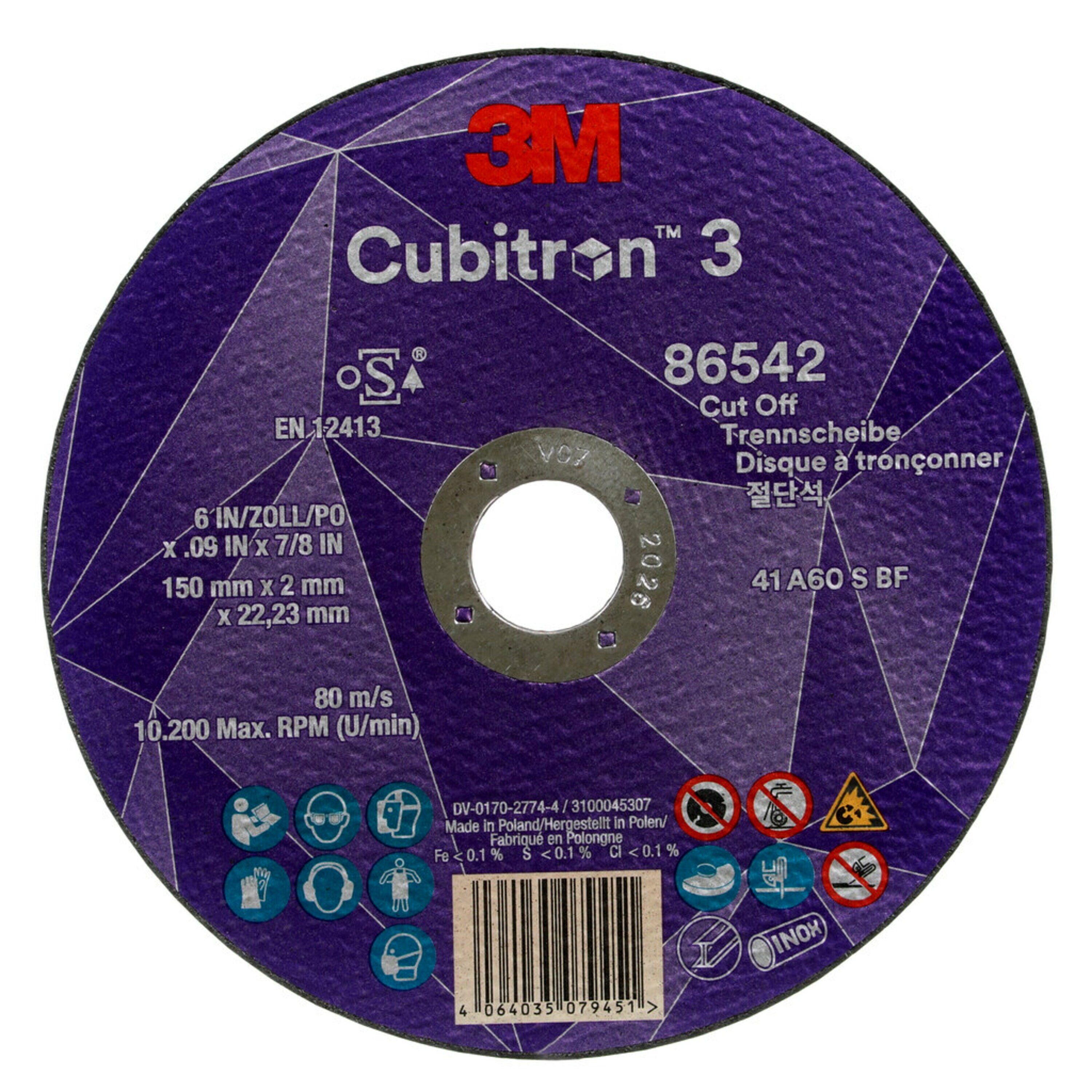 3M Cubitron 3 cut-off wheel, 150 mm, 2 mm, 22.23 mm, 60 , type 41 #86542