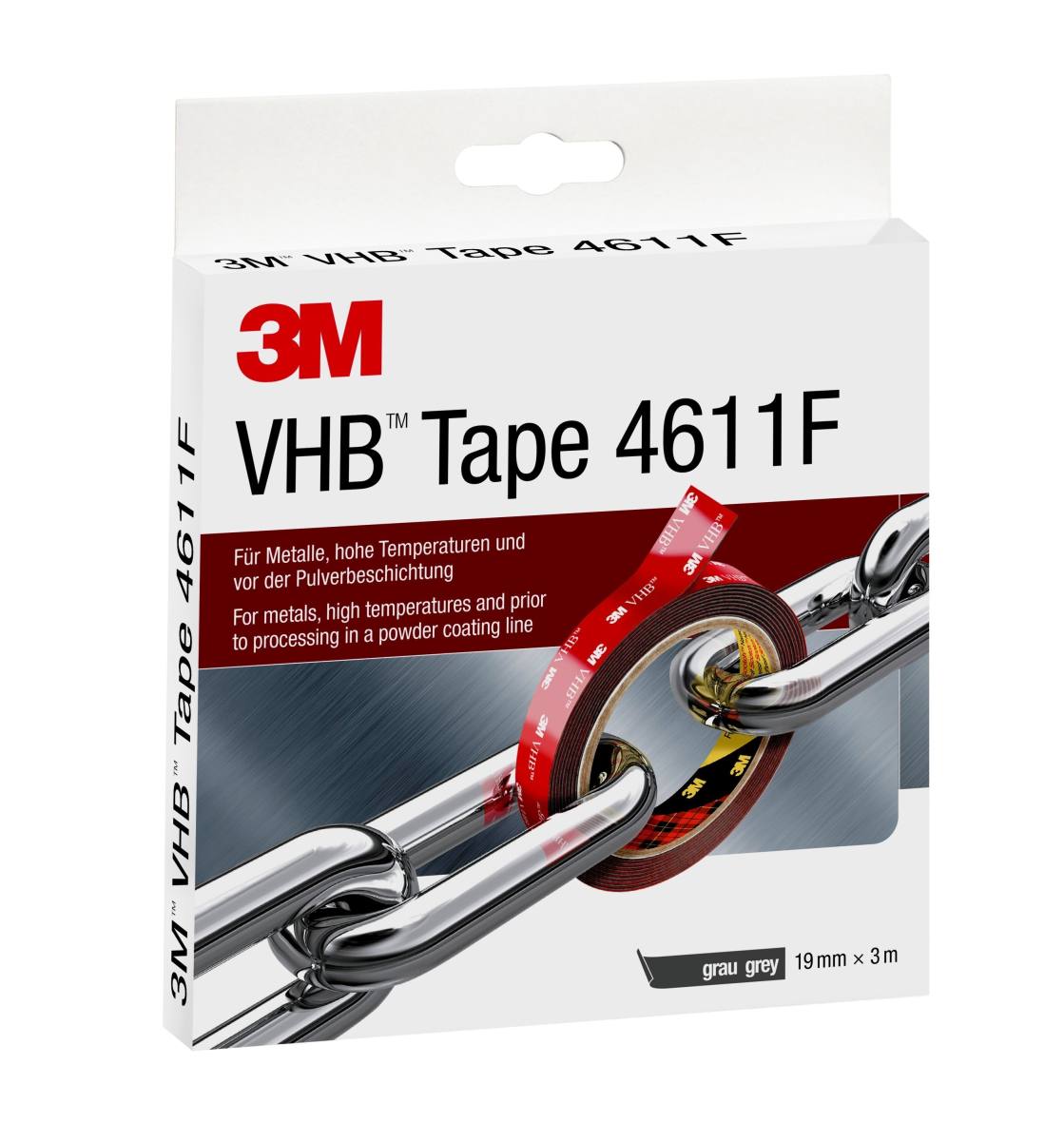 3M VHB adhesive tape 4611F, gray, 19 mm x 3 m, 1.1 mm