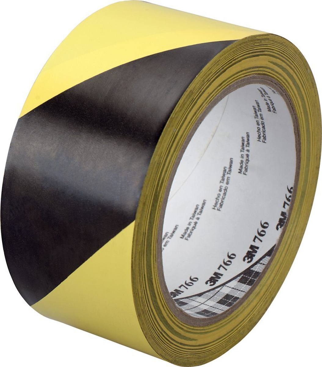 3M Hazard warning tape 766, yellow/black, 50 mm x 33 m, individually and practically packed
