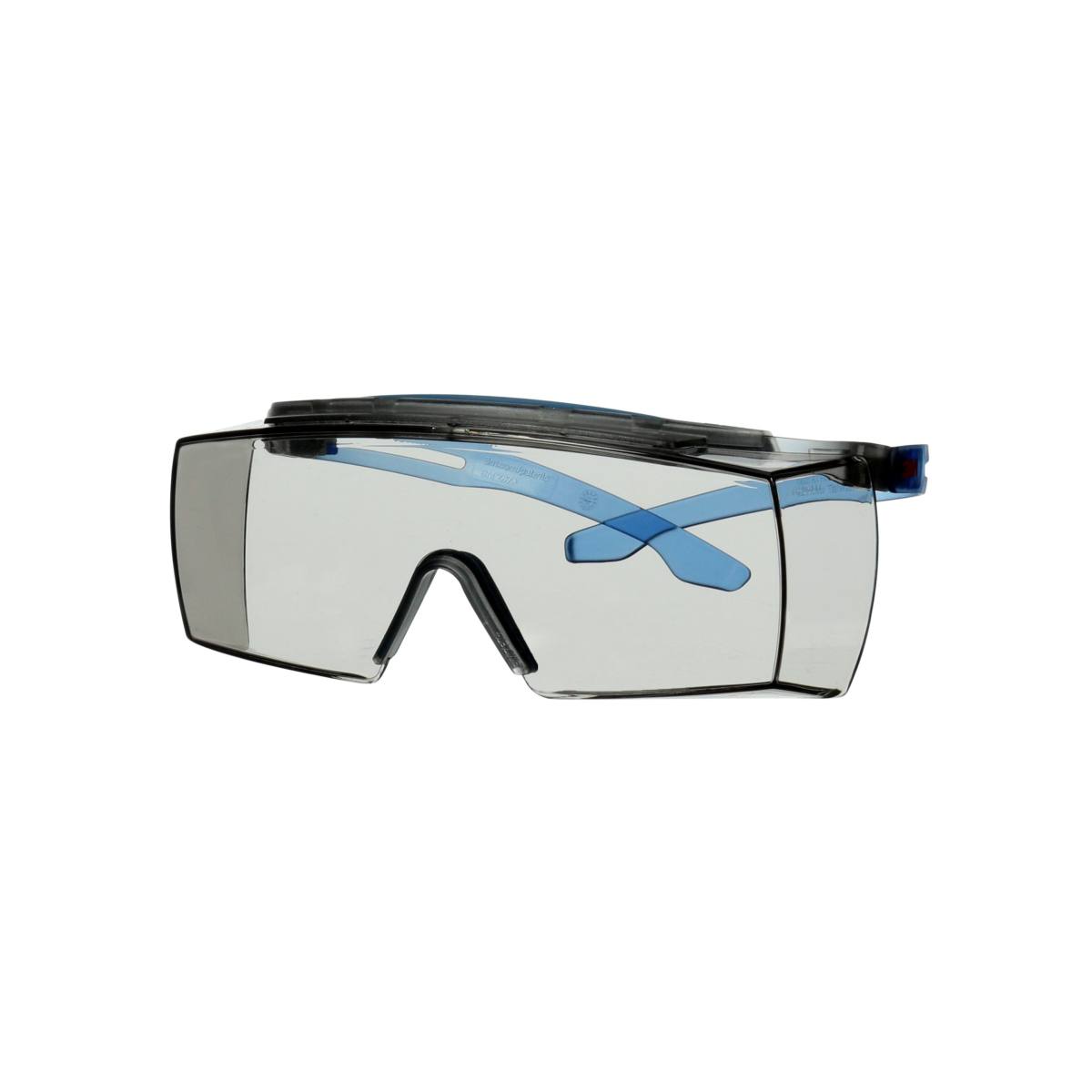 3M Sobregafas SecureFit 3700, patillas azules, protección integrada para las cejas, tratamiento antivaho Scotchgard (K&amp;N), lente gris para interior/exterior, SF3707XSGAF-BLU-EU