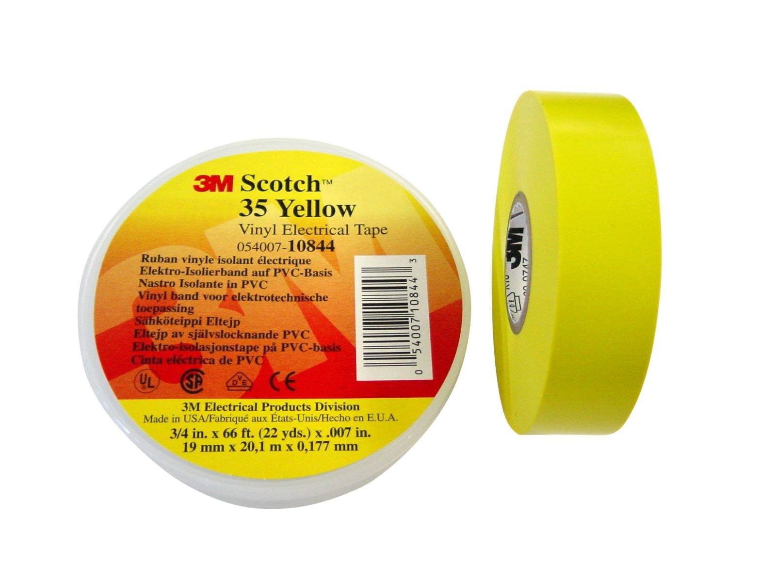 3M Cinta aislante eléctrica de vinilo Scotch 35, amarilla, 19 mm x 20 m, 0,18 mm