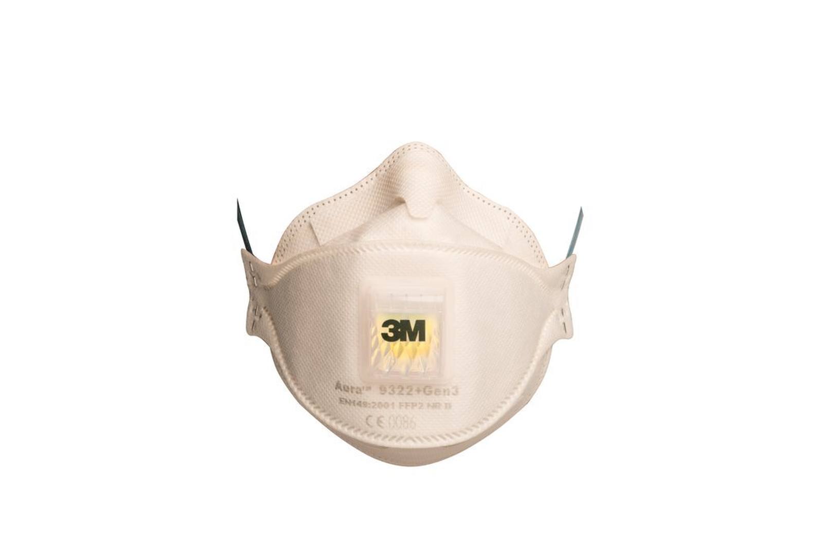 3M 9322+ Gen3 SV Aura Respirador FFP2 con válvula de exhalación de flujo frío, hasta 10 veces el valor límite (envasado individualmente de forma higiénica), paquete pequeño
