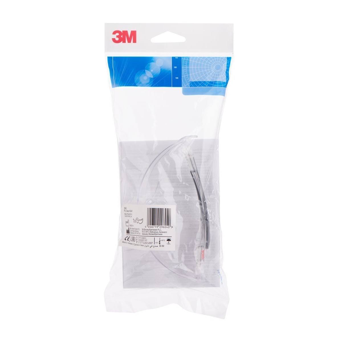 3M 2840 Safety spectacles AS/AF/UV, PC, clear, adjustable temple length and tilt, soft temple tips