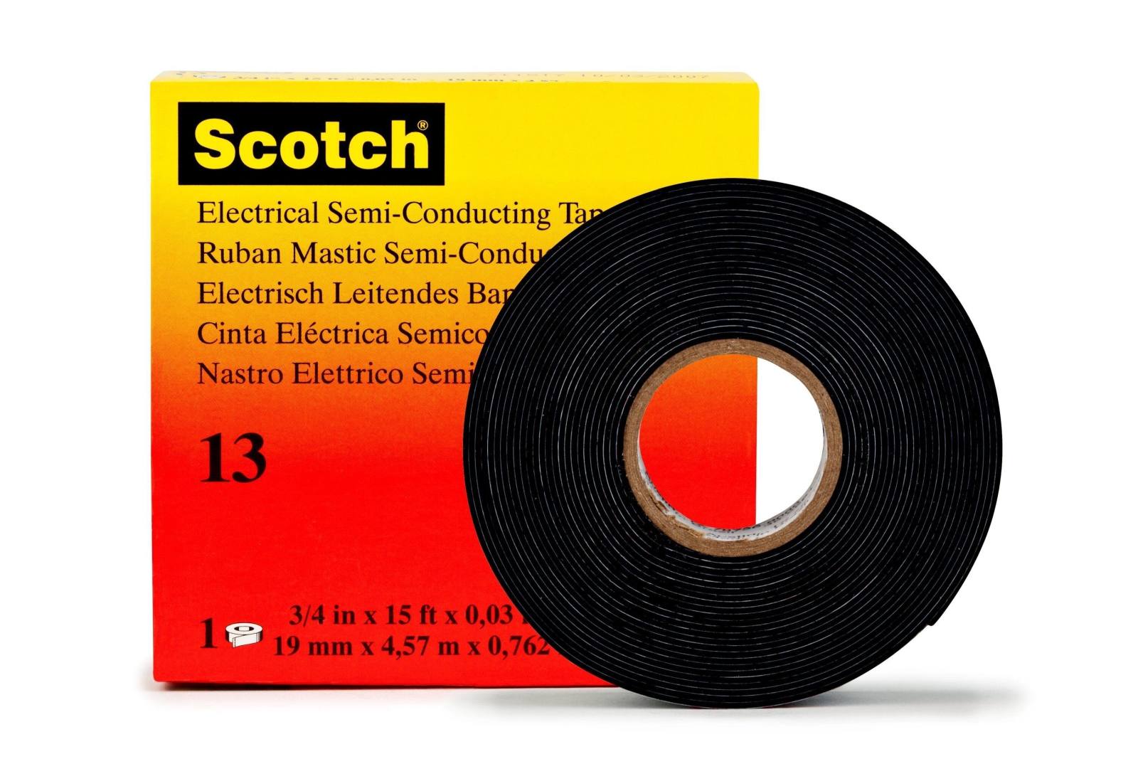3M Cinta Scotch 13 de etileno-propileno-caucho, autosellante, conductora, negra, 19 mm x 4,5 m, 0,76 mm