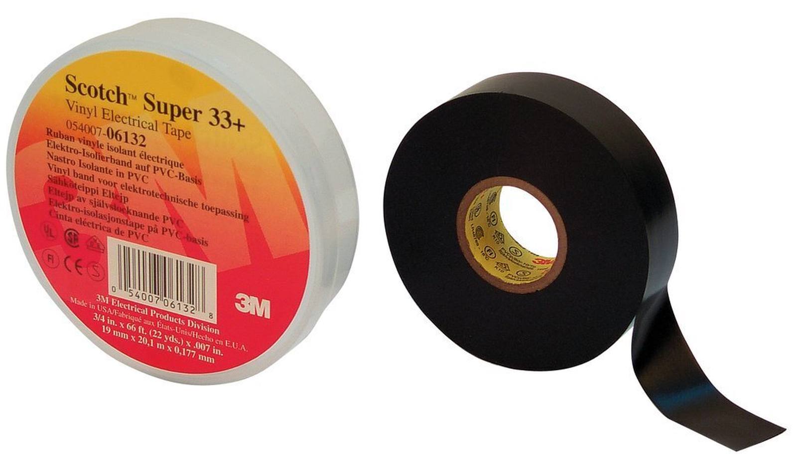 3M Scotch Super 33+ vinyl isolatietape, zwart, 25 mm x 33 m, 0,18 mm