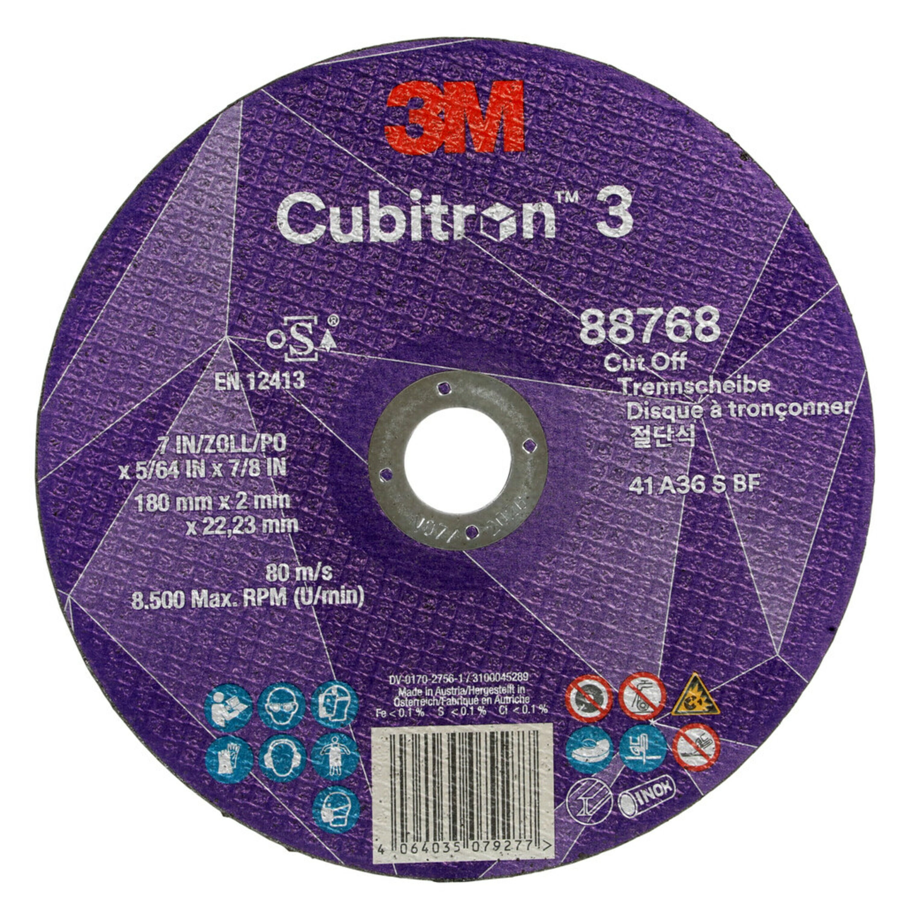 Disco de corte 3M Cubitron 3, 180 mm, 2 mm, 22,23 mm, 36+, tipo 41 #88768