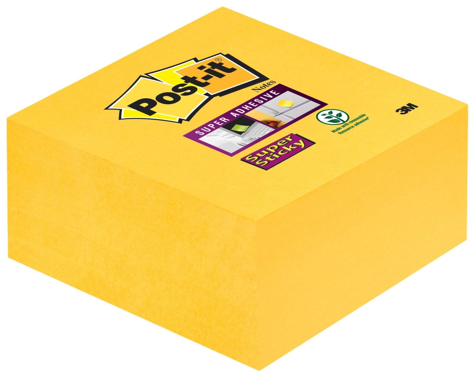 3M Post-it Super Sticky Cube 2028-S, 76 mm x 76 mm, daffodil yellow, 1 cube of 350 sheets