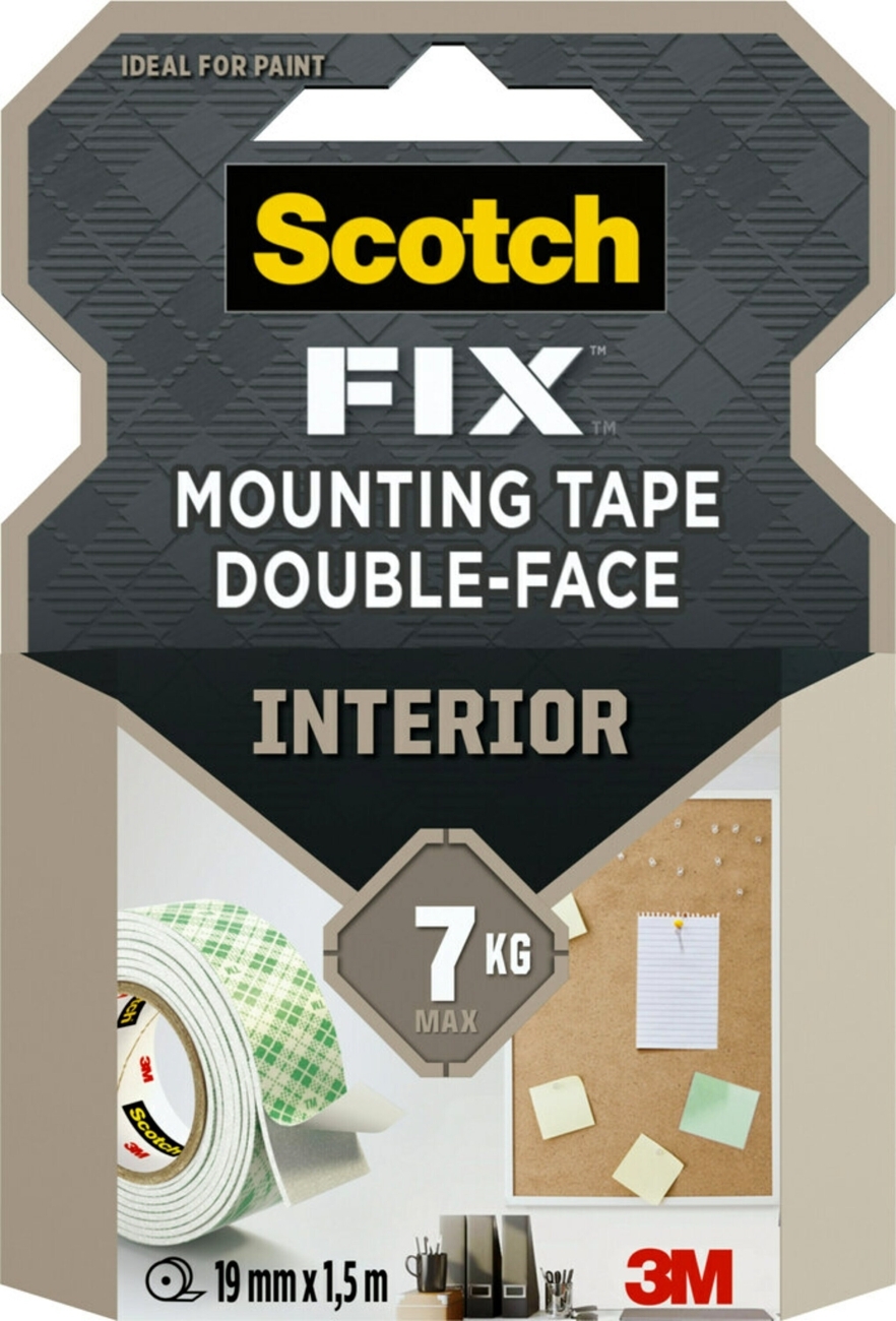 Cinta de montaje interior 3M Scotch-Fix, 19 mm x 1,5 m, Soporta hasta 7 kg, 1 kg/22 cm