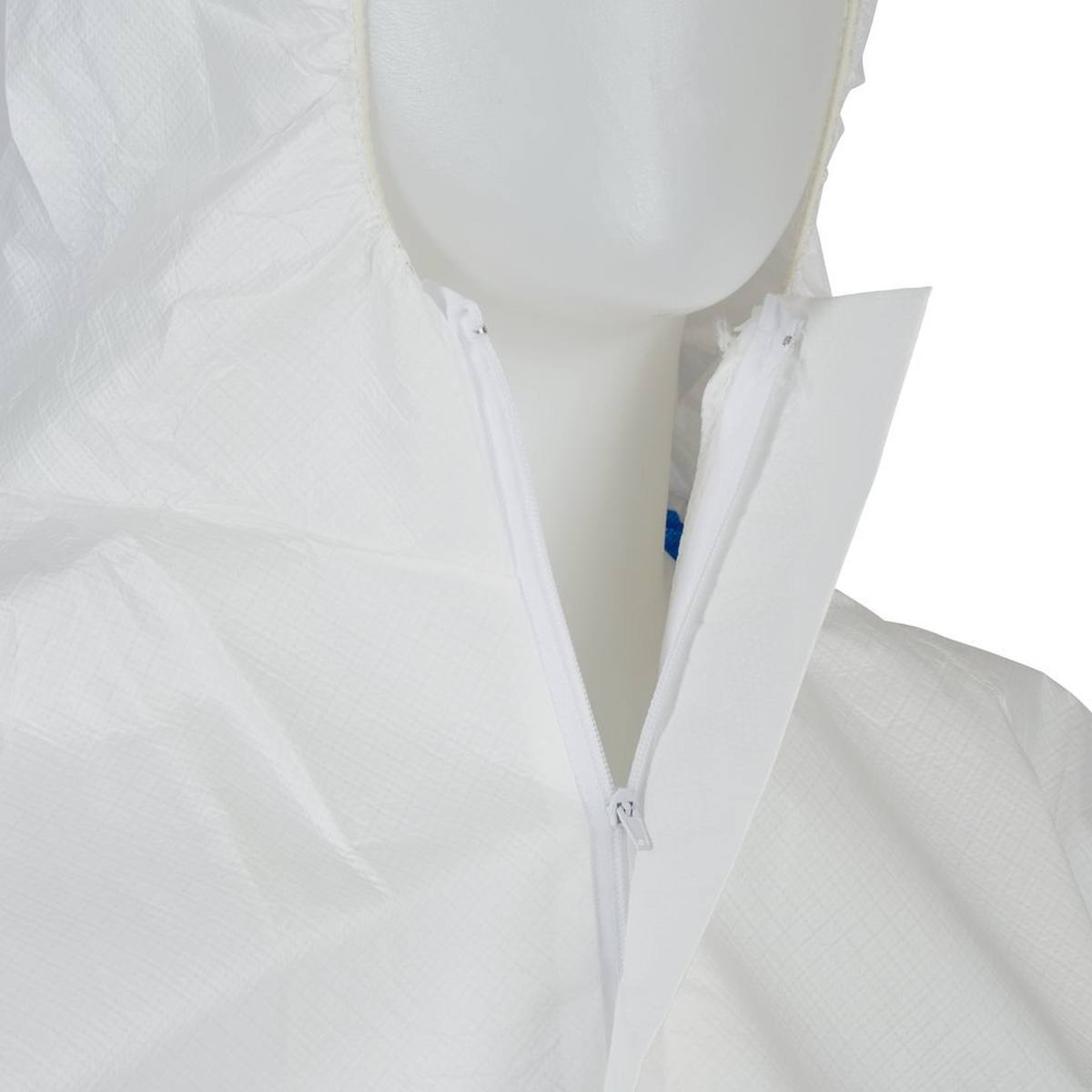 Tuta 3M 4535, bianco blu, TIPO 5/6, taglia XL, materiale SMMMS e PE, traspirante, cerniera che può essere chiusa con nastro adesivo, polsini in maglia